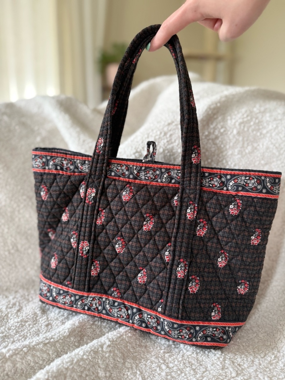 Y2K Vintage Vera Bradley Toggle Tote Bag Brown Houndstooth pre 2006 - Picture 6 of 7